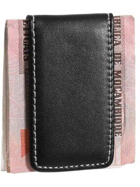 Black Magnetic Money Clip Minimalist Design Cash Wallet Slim Leather‎ Business